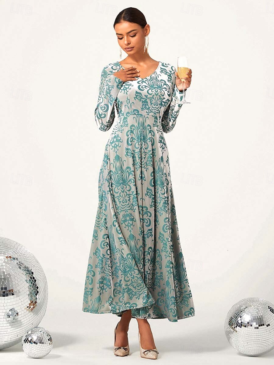 Green Floral Velvet Maxi Dress