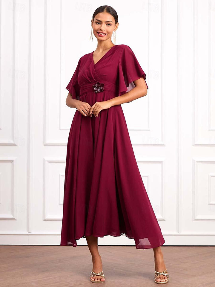 Formal Classic Wine Chiffon Dress