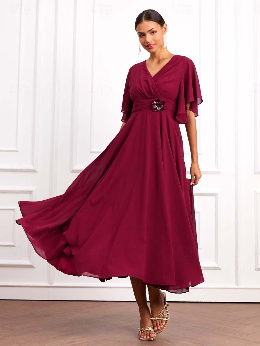 Formal Classic Wine Chiffon Dress