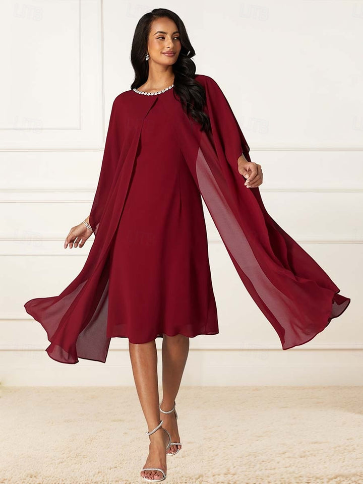 Red Pearl Draped Midi Dress