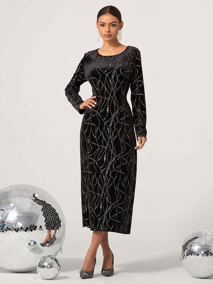 Black Velvet Sequins Maxi Dress