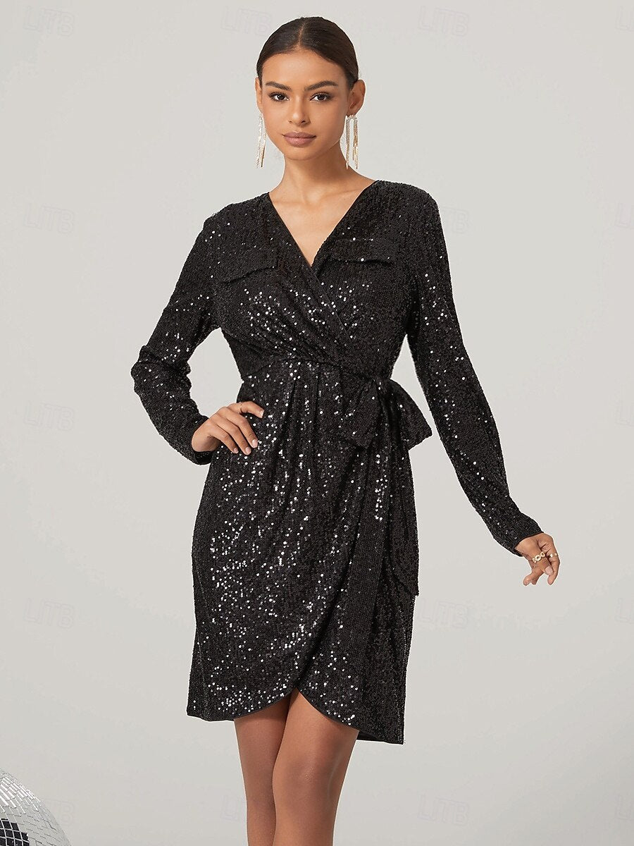 Black Bishop Sleeves Sequin Mini Dress