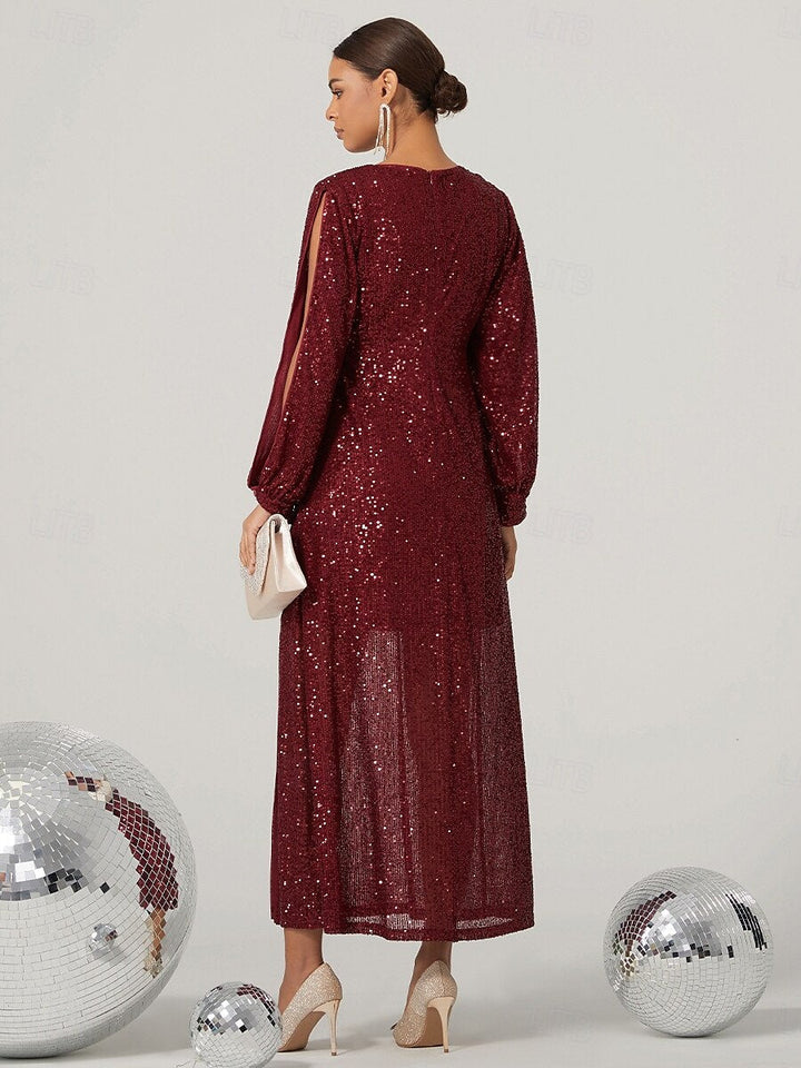 Wine Sequined Split Thigh Maxi Dress