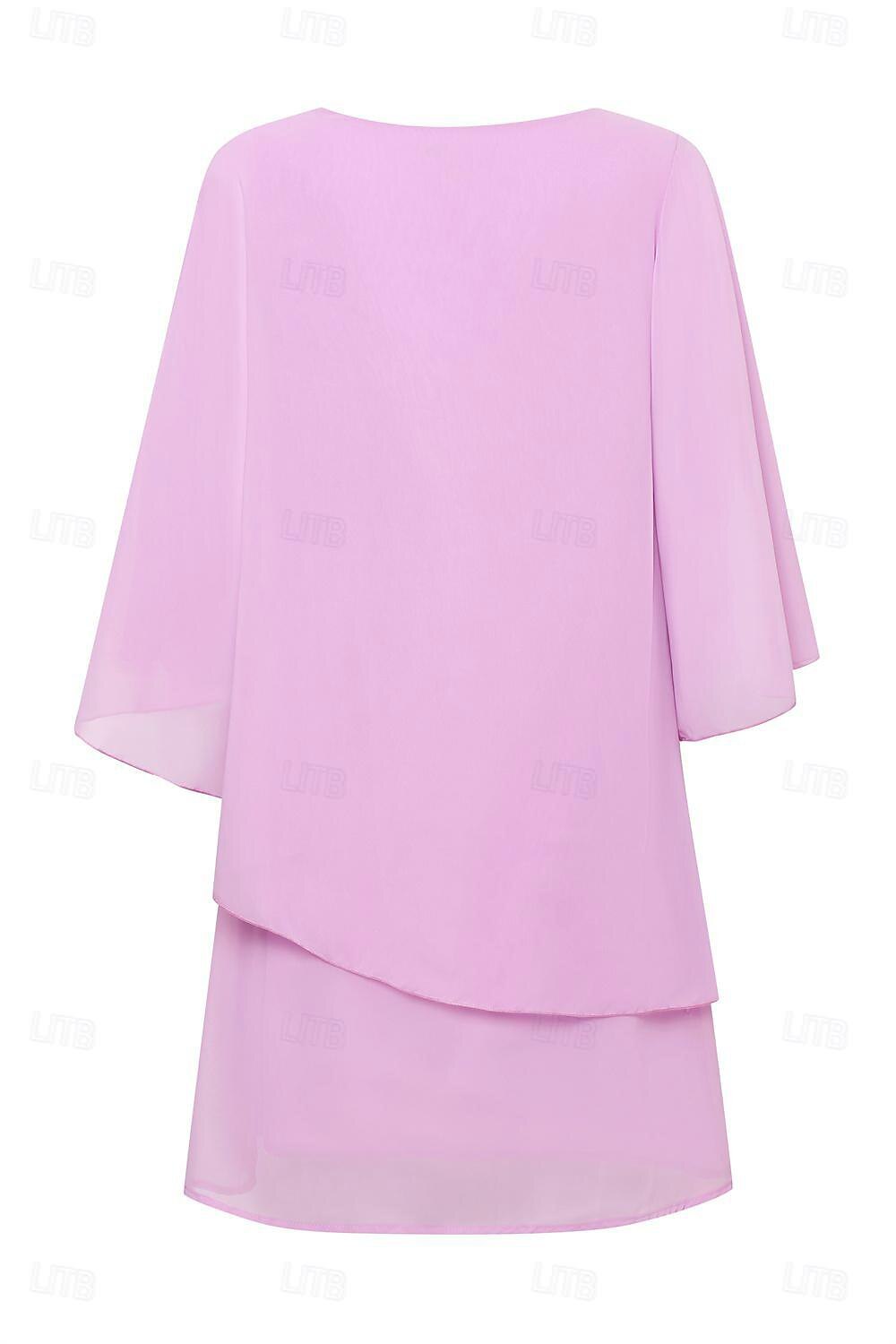 Batwing Sleeve Ruffle Chiffon Dress