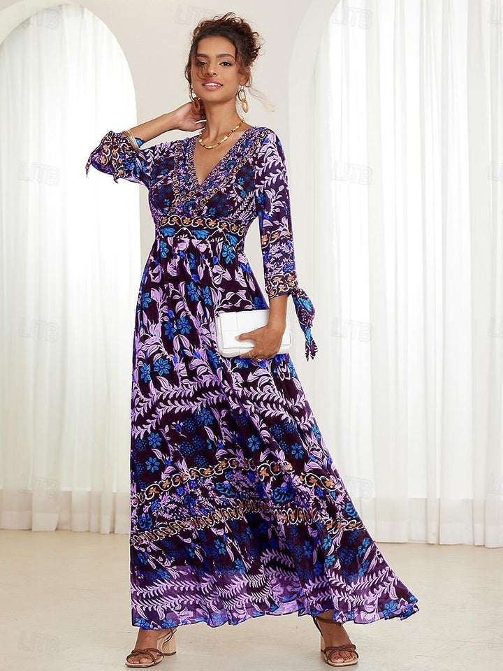 Floral Ruffle Chiffon Maxi Dress