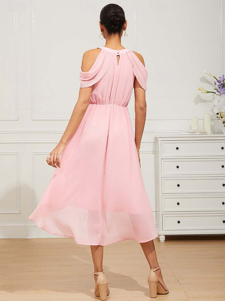 Chiffon Halter Flutter Hem Midi Dress